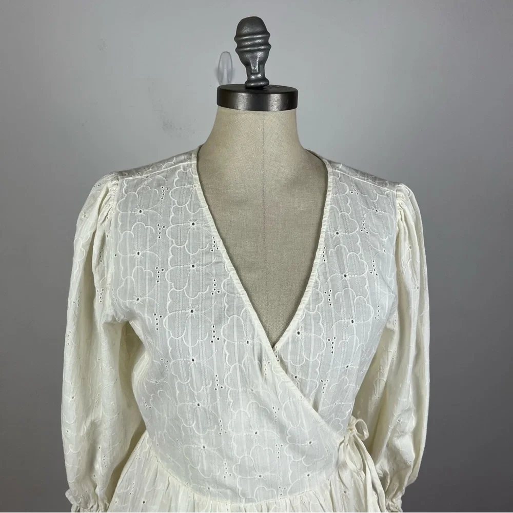 Madewell White Eyelet Wrap Peplum Blouse